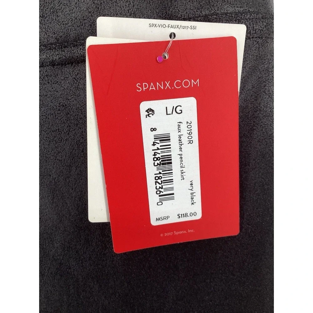 Spanx‎ Pencil Skirt Womens Large Black Faux Leather High Waist Pull On- NWT